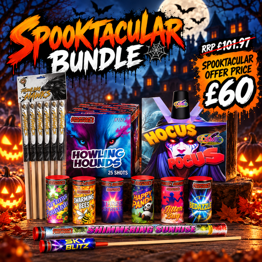 Spooktacular Halloween Fireworks Bundle – Halloween firework bundle with its fireworks laid out